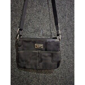 Nine West Crossbody Black Grey Canvas Purse Zip Close Adjustable Strap